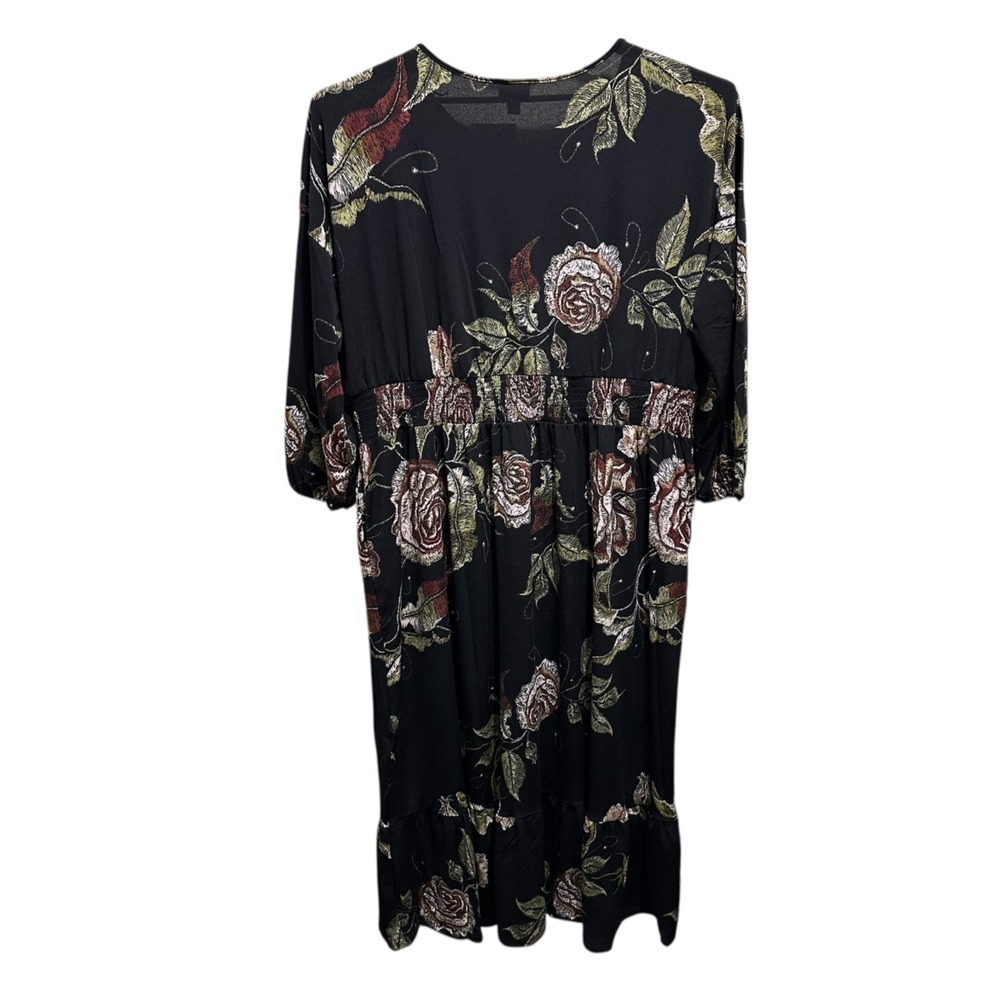 LuLaRoe Evelyn Smocked Waist Maxi Dress 2XL Black Floral Tiered Pockets NWT - Picture 6 of 8